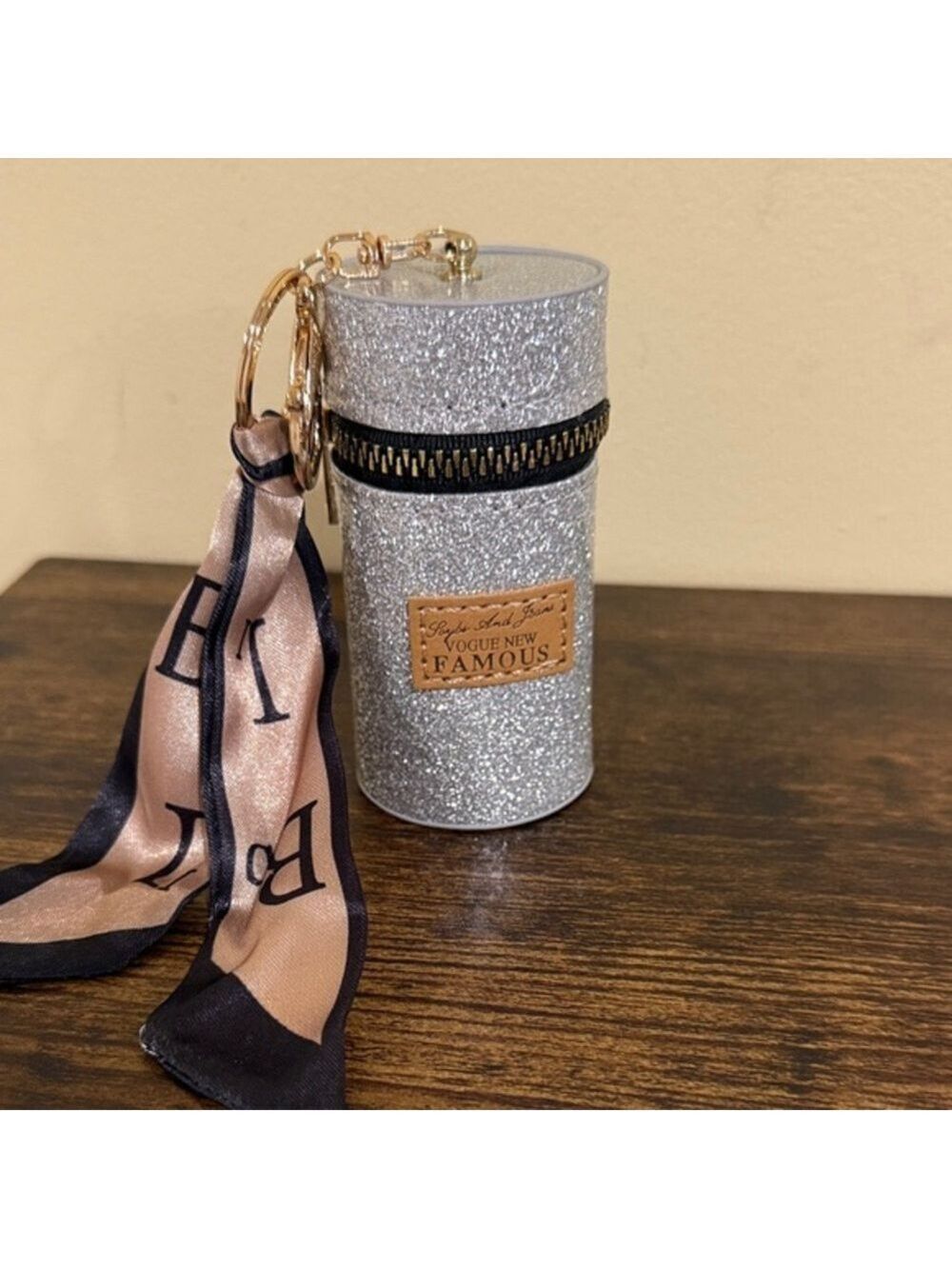 Silver Lip Gloss Case Keychain Holder